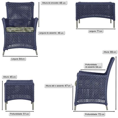 4 Poltronas E 1 Mesa Igapó Alumínio Fendi Corda Náutica E5 Azul