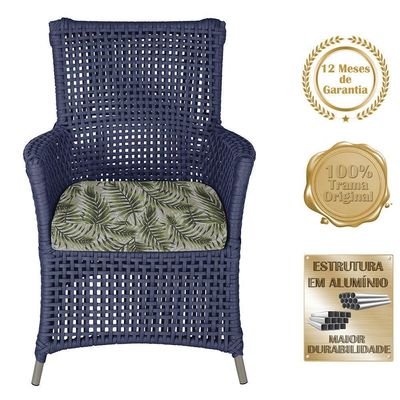 4 Poltronas E 1 Mesa Igapó Alumínio Fendi Corda Náutica E5 Azul