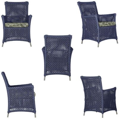 4 Poltronas E 1 Mesa Igapó Alumínio Fendi Corda Náutica E5 Azul