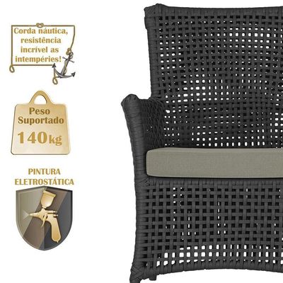 Poltronas Igapó Alumínio Pintura Marrom Corda Náutica E8 Preto