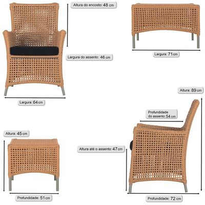 4 Poltronas E 1 Mesa Igapó Alumínio Fendi Corda Náutica E12 Terra Cota