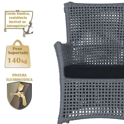 2 Poltronas E 1 Mesa Igapó Alumínio Fendi Corda Náutica E12 Prata