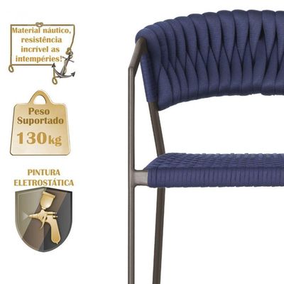Cadeira Atenas Tricô Náutico E Alumínio Varanda Cozinha Marr Azul