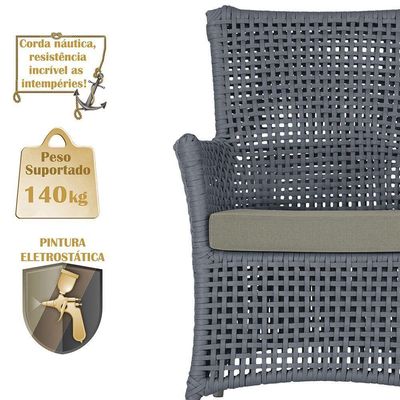 Poltrona Igapó Alumínio Micro Pintura Fendi Corda Náutica E8 Prata