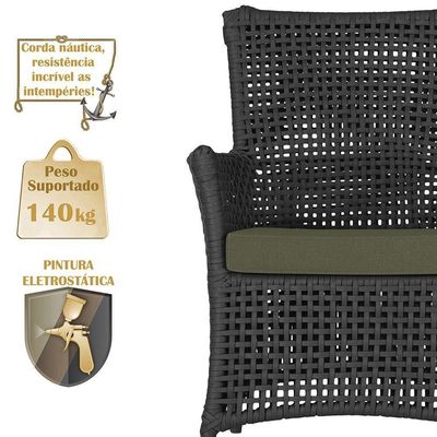 4 Poltronas Igapó Alumínio Pintura Marrom Corda Náutica E13 Preto