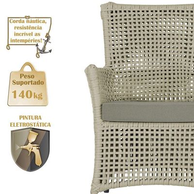 1 Poltrona E 1 Mesa Igapó Em Alumínio Preta Corda Náutica E8 Rami