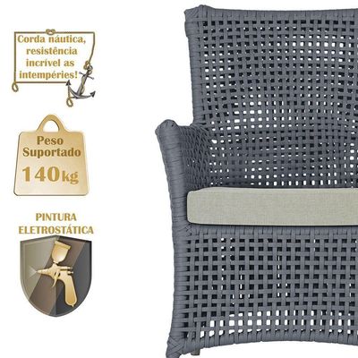 Poltrona E Mesa Igapó Em Alumínio Fendi Corda Náutica E3 Prata