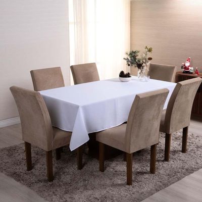 Toalha De Mesa Basic Lisa Oxford Decoração 3,00m X 1,40m Para 10 Lugares Branco 100% Poliéster