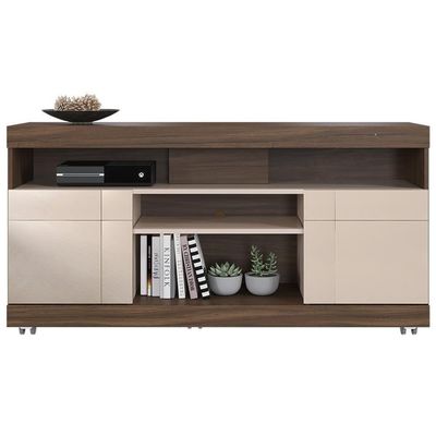 Rack Para Sala De Estar Tv 47 Pol Com Rodízios Raya C04 Nogueira Real Off White - Lyam Decor