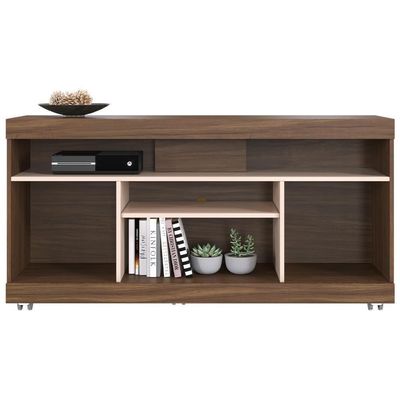 Rack Para Sala De Estar Tv 47 Pol Com Rodízios Raya C04 Nogueira Real Off White - Lyam Decor