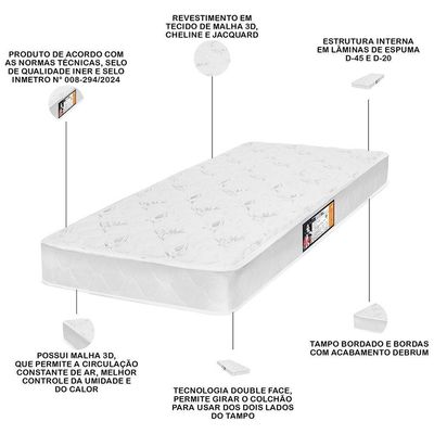 Colchão Solteiro Espuma D45 88x188x27cm Double Face Black