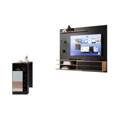 Painel Para Tv Até 65 Polegadas Com Bancada 1 Porta E Espelho Multimóveis Mp1093 Preto/madeirado