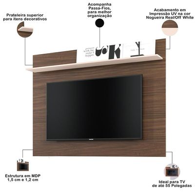 Rack Para Sala Com Painel Para Tv 55 Pol Raya C04 Nogueira Real Off White - Lyam Decor
