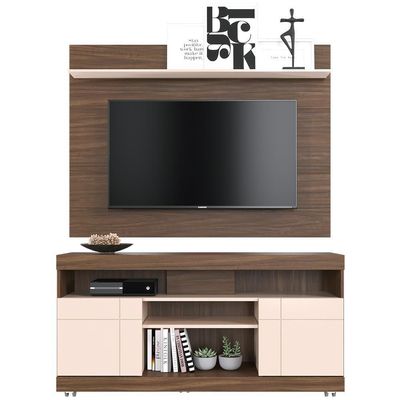 Rack Para Sala Com Painel Para Tv 55 Pol Raya C04 Nogueira Real Off White - Lyam Decor