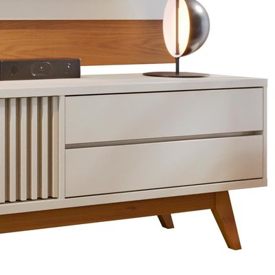 Rack Para Sala Venice Com Painel Para Tv 75 Pol Cairo C04 Off White Matte Freijó - Lyam Decor