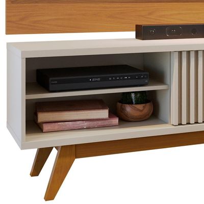 Rack Para Sala Venice Com Painel Para Tv 75 Pol Cairo C04 Off White Matte Freijó - Lyam Decor
