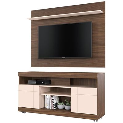 Rack Para Sala Com Painel Para Tv 55 Pol Raya C04 Nogueira Real Off White - Lyam Decor