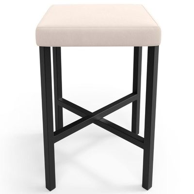 Banqueta Baixa Bar Cozinha Sala De Jantar Preto Stella L02 Suede Bege - Lyam Decor