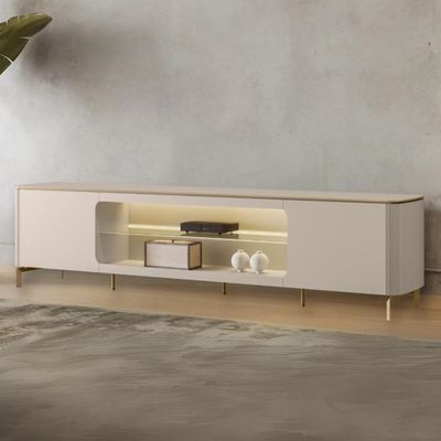 Rack Para Sala De Estar Tv 85 Pol Com Led Elysia L05 Off White Fosco - Lyam Decor