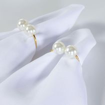 Kit 4 Anéis Para Guardanapos 4cm X 3cm Pérola Duplo Grande Dourado