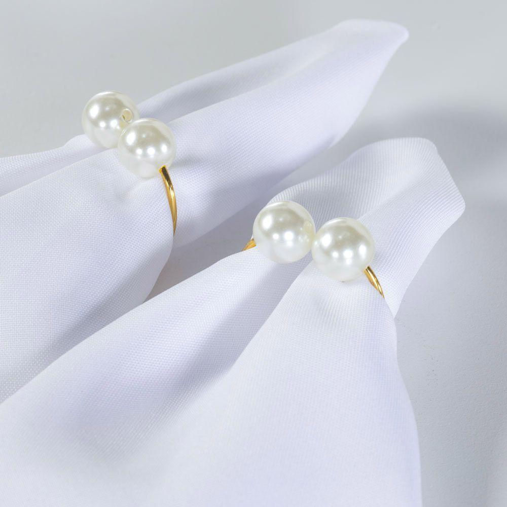Kit 4 Anéis Para Guardanapos 4cm X 3cm Pérola Duplo Grande Dourado