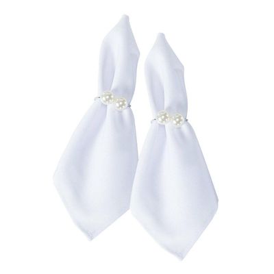 Kit 4 Anéis Para Guardanapos 4cm X 3cm Pérola Duplo Grande Prata