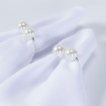 Kit 4 Anéis Para Guardanapos 4cm X 3cm Pérola Duplo Grande Prata