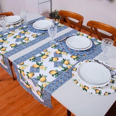 Caminho De Mesa Tropical Estampado 2 Peças 1,25m X 43cm Microfibra Limão