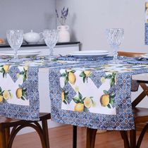 Caminho De Mesa Tropical Estampado 2 Peças 1,25m X 43cm Microfibra Limão