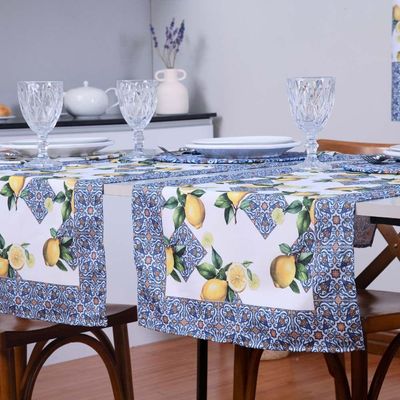 Caminho De Mesa Tropical Estampado 2 Peças 1,25m X 43cm Microfibra Limão