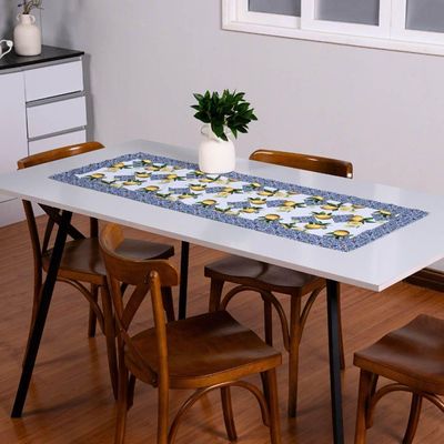 Caminho De Mesa Tropical Estampado 2 Peças 1,25m X 43cm Microfibra Limão