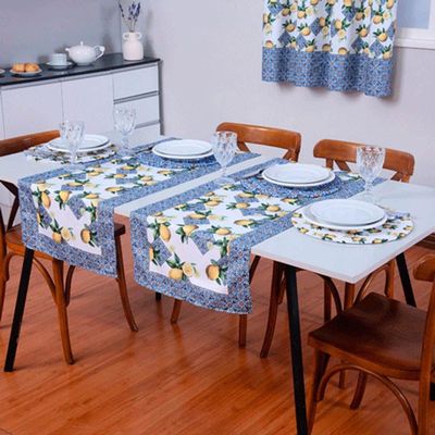 Caminho De Mesa Tropical Estampado 2 Peças 1,25m X 43cm Microfibra Limão
