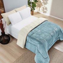 Coberdrom Diamond Casal Queen Sherpa Com Manta Flannel 01 Peça Azul Quartzo 100% Poliéster