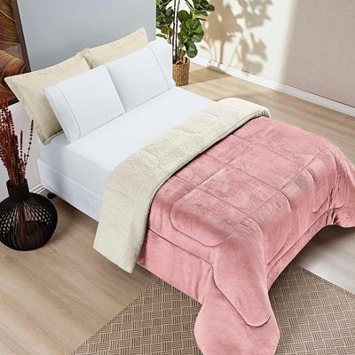 Coberdrom Diamond Casal Queen Sherpa Com Manta Flannel 01 Peça Rosa 100% Poliéster