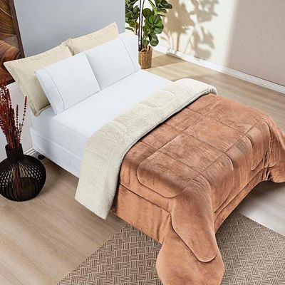 Coberdrom Diamond Casal Queen Sherpa Com Manta Flannel 01 Peça Caramelo Apricot 100% Poliéster