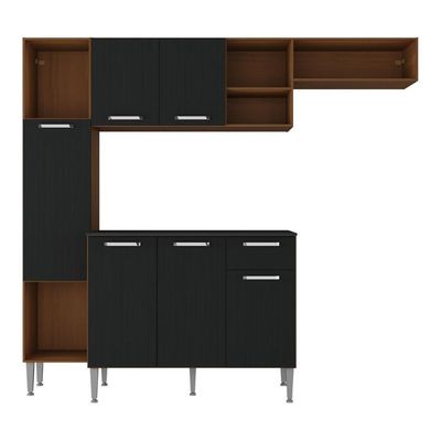 Armário De Cozinha Compacta Smart Multimóveis Mp2251 Madeirado/preto