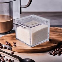 Açucareiro Acrílico Transparente 5mm Premium Com Colher Inox E Tampa Articulada Cozinha Organizada
