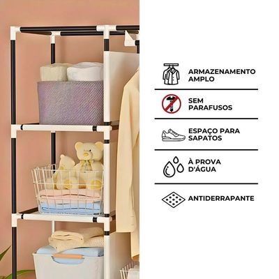Guarda Roupa Closet Dobrável Organizador Com Capa De Tecido 1 Porta - Preto