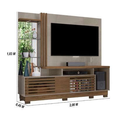 Estante Home Theater 2 Portas Com Espelho Led Frizz Plus - Fendi-naturale