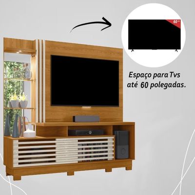 Estante Home Theater 2 Portas Com Espelho Led Frizz Plus - Cinamomo-off White
