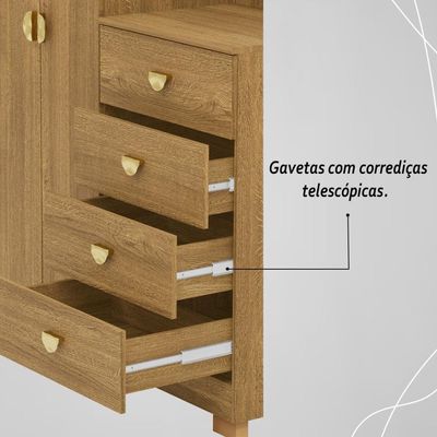 Cômoda Roupeiro Com Espelho 2 Portas 4 Gavetas Cristal - Nature Nature