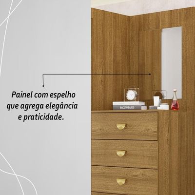 Cômoda Roupeiro Com Espelho 2 Portas 4 Gavetas Cristal - Nature Nature