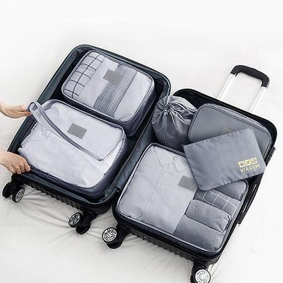 Kit Organizador De Malas + Frascos De Viagem 7 Peças Preto