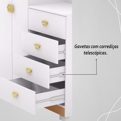 Cômoda Roupeiro Com Espelho 2 Portas 4 Gavetas Cristal - Branco-camarim Branco-camarim
