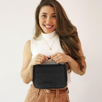 Kit Organizador De Malas 6 Peças + Necessaire Com Gancho Preto