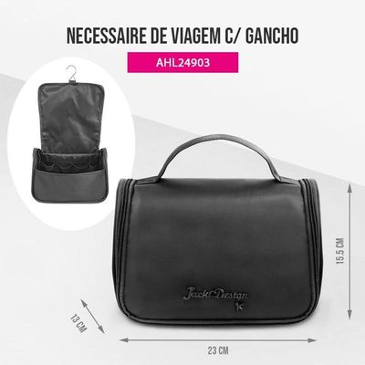 Kit Organizador De Malas 6 Peças + Necessaire Com Gancho Preto