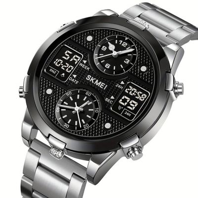 Relógio De Pulso Masculino Fashion Skmei Com Pulseira De Aço Prata