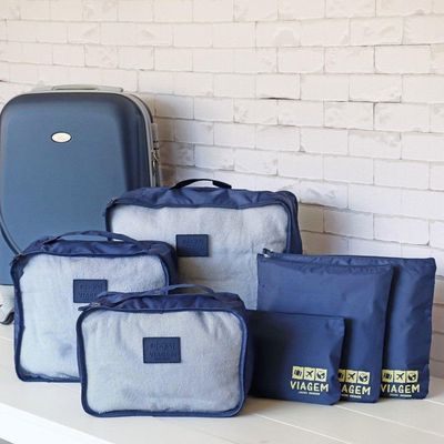 Kit Organizador De Malas 6 Peças + Bolsa Dobrável + Bolsa Porta Sapatos Azul