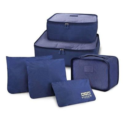 Kit Organizador De Malas 6 Peças + Bolsa Dobrável + Bolsa Porta Sapatos Azul
