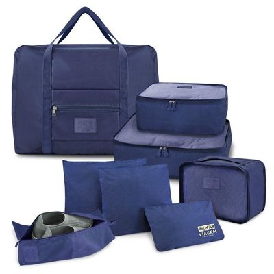 Kit Organizador De Malas 6 Peças + Bolsa Dobrável + Bolsa Porta Sapatos Azul